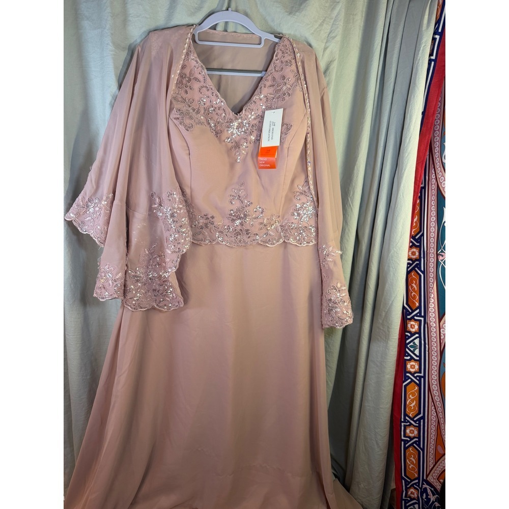 High End Customization Dusty Rose Chiffon Sequin Lace Gown & Bolero Set NEW